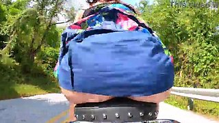 Plugged Wife's Motorcycle Adventure - Amateur Outdoor Anal